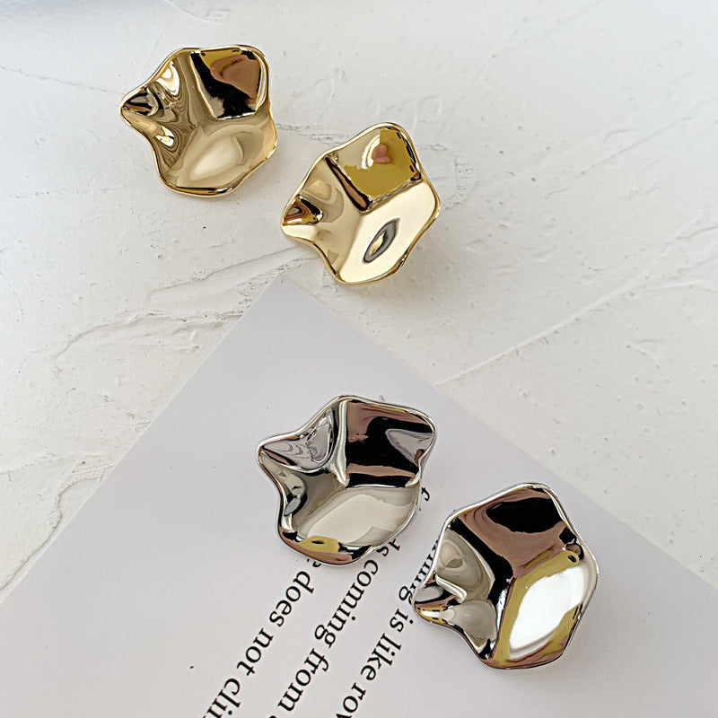 Concavo-convex Metal Surface Earrings - Gold / Silver