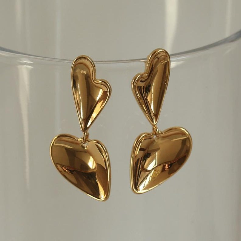 Double Heart Gold Plated Earrings