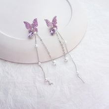 Load image into Gallery viewer, Purple Crystal Butterfly Earrings | Pearl earrings
