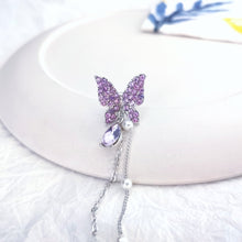 Load image into Gallery viewer, Purple Crystal Butterfly Earrings | Pearl earrings
