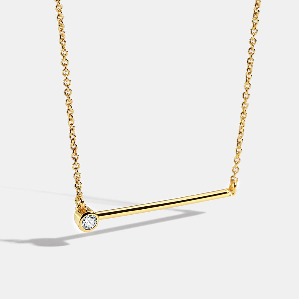 Horizontal Bar Pendant Necklace - Gold with Zircon stone